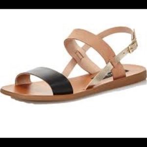 Aqua Sam Leather Sandal with Adjustable Gold Ankle Strap Shoe